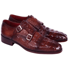 Brown Crocodile Embossed Double Straps in Monk Style 