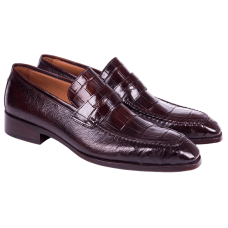 Genuine Crocodile & Ostrich Leather Penny Loafers