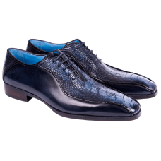 Genuine Ostrich & Calf Leather Navy Oxfords