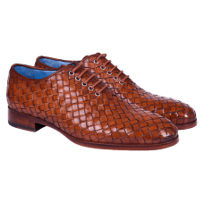 Woven Leather Handpainted Brown Oxfords