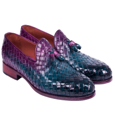 Woven Leather Handpainted Multicolor Tassel Loafers
