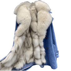 Denim coat with fur