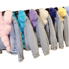 Denim jacket with colored fur